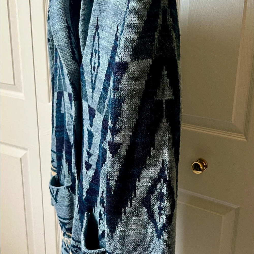 Polo Ralph Lauren Women’s Medium Blue Indigo Aztec Print 100% Cotton Cardigan - Picture 3 of 7